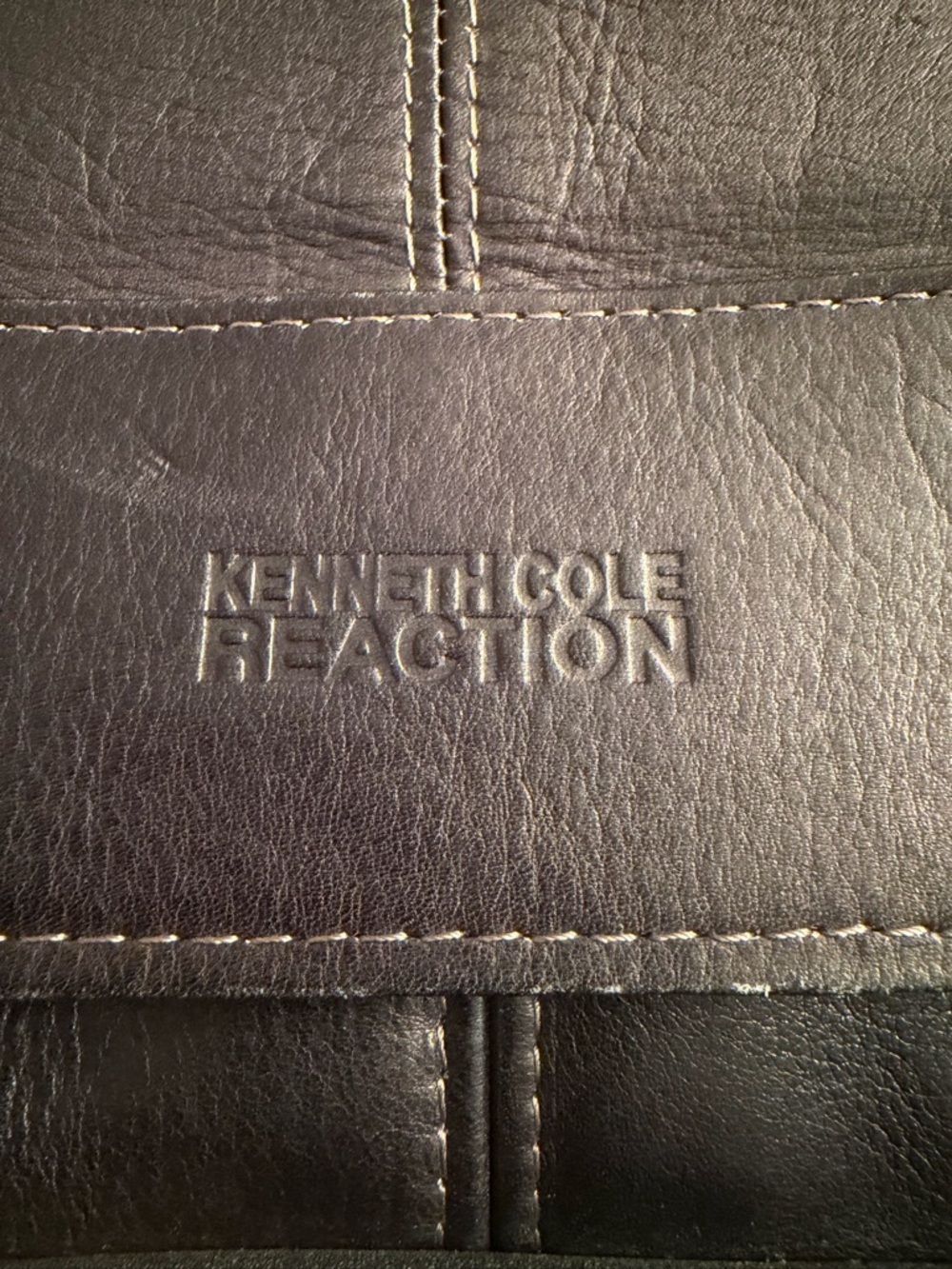 Kenneth Cole Reaction Black Leather Messenger with Embossed Logo